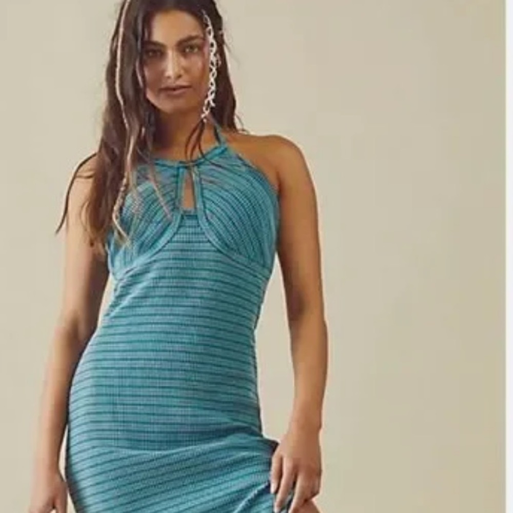 NWOT Free People Terra Striped Ribbed Halter Maxi Dress Z558 - Picture 2 of 3